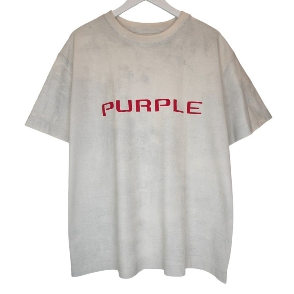 PURPLE BRAND T-Shirt Mens Medium Silver-Effect Textured Knit Logo Tee Streetwear